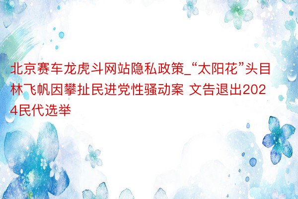 北京赛车龙虎斗网站隐私政策_“太阳花”头目林飞帆因攀扯民进党性骚动案 文告退出2024民代选举